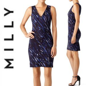 Milly Navy Blue Brushstroke Print V neck Sheath - Size 8 - NEVER WORN